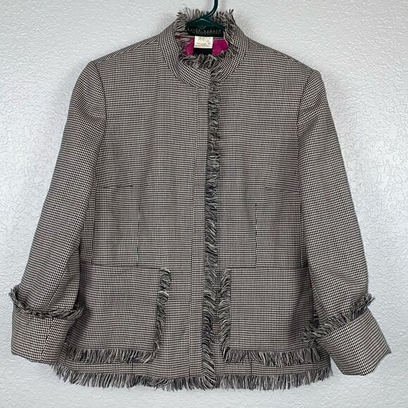 Harve Benard Vintage Houndstooth Women's 100% Wool Zipper Jacket | Size 10 - Picture 7 of 12